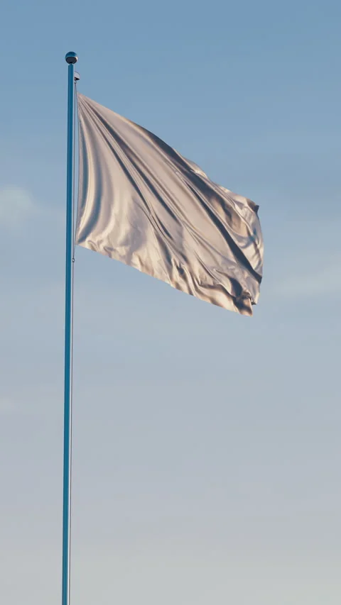 Silver Flag: Cinematic Vertical Waving Flag Against Blue Sky 스톡 동영상 322978406