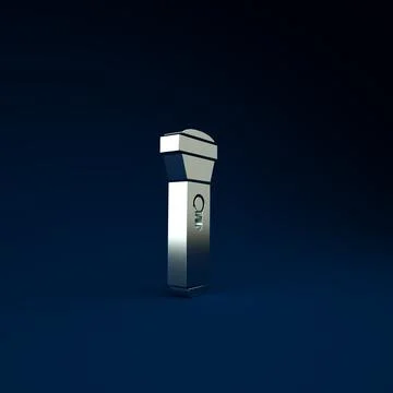 Silver Flashlight icon isolated on blue background. Minimalism concept. 3d il Illustrazione stock