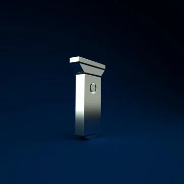 Silver Flashlight icon isolated on blue background. Minimalism concept. 3d il Illustrazione stock
