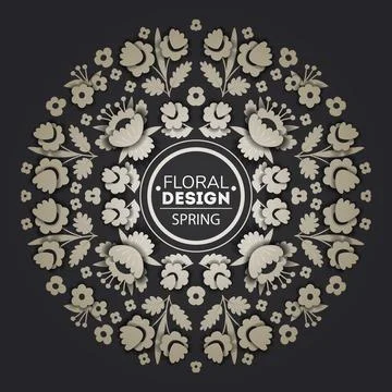 Silver floral paper cut frames. Flower gold greeting card, design templates Stock Illustration