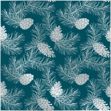 Silver floral pattern with pine cones and branches. Illustrazione stock
