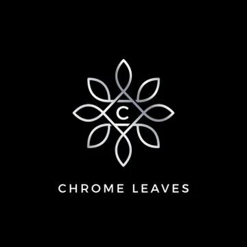 Silver Floral Vector Leaves Initial Letter Type C Logo Design Template Stock Illustration