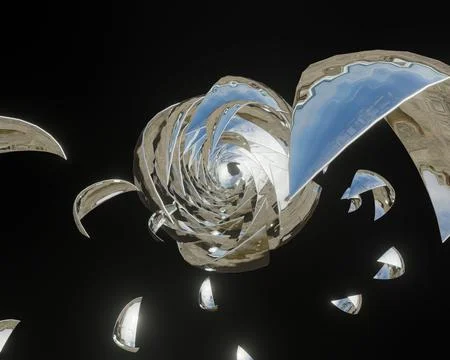 Silver flower on black background, 3d render. Stock illustration. Stock Illustration