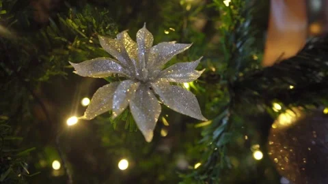 Silver Flower on Christmas Tree Stock Footage 294663200