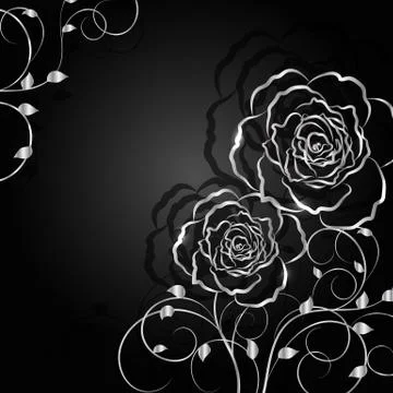 Silver flowers with shadow on dark background Stock Illustration