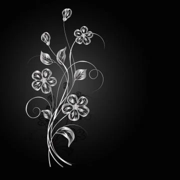 Silver flowers with shadow on dark background Stock Illustration