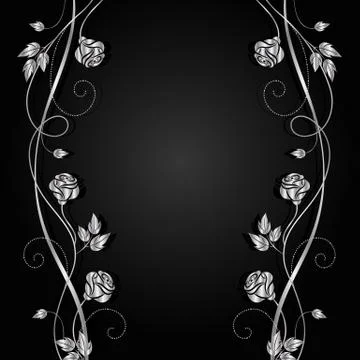 Silver flowers with shadow on dark background Stock Illustration