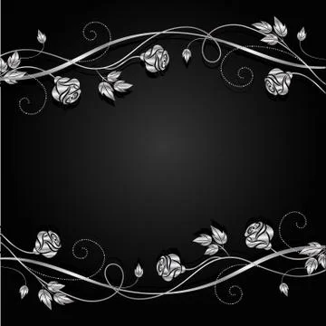 Silver flowers with shadow on dark background. Stock Illustration