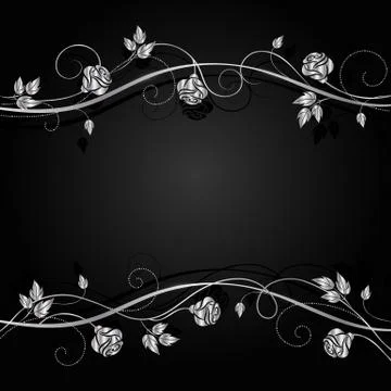 Silver flowers with shadow on dark background. Stock Illustration
