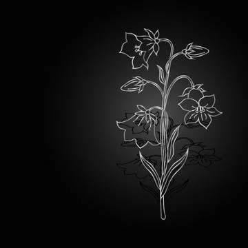 Silver flowers with shadow on dark background. Stock Illustration