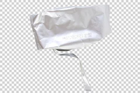 Silver foil snack pouch packaging isolated on transparent background Stock Photos