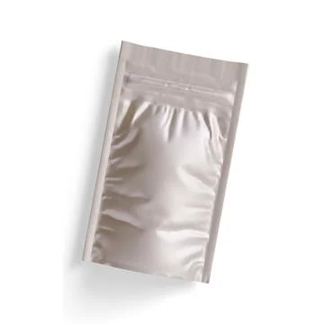 Silver foil zipper bag packaging, Isolated on white background, 3D rendering Stock Photos