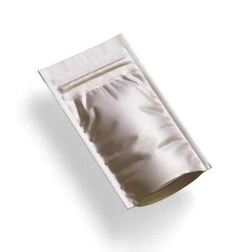 Silver foil zipper bag packaging, Isolated on white background, 3D rendering Stock Photos