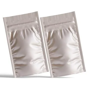 Silver foil zipper bag packaging, Isolated on white background, 3D rendering Stock Photos