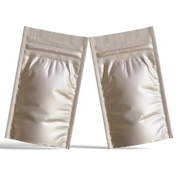 Silver foil zipper bag packaging, Isolated on white background, 3D rendering Stock Photos