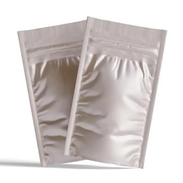 Silver foil zipper bag packaging, Isolated on white background, 3D rendering Stock Photos