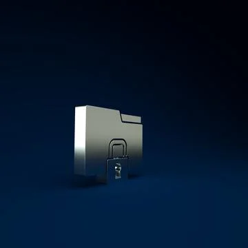 Silver Folder and lock icon isolated on blue background. Closed folder and pa Illustrazione stock