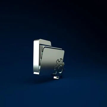 Silver Folder settings with gears icon isolated on blue background. Software  스톡 일러스트