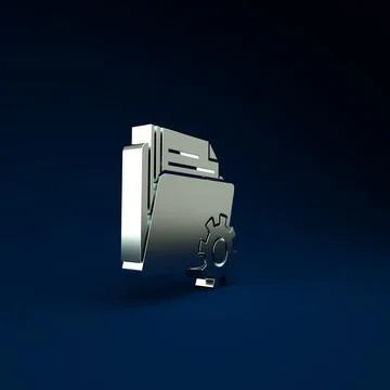 Silver Folder settings with gears icon isolated on blue background. Software  Stock Illustration