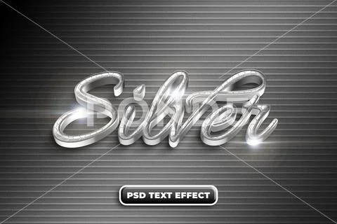 Silver font editable text effect in psd smart object PSD Template