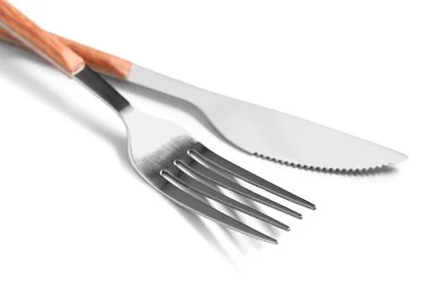 Silver fork and knife on white background Stock Photos