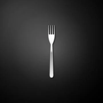 Silver Fork icon isolated on black background. Long shadow style. Vector Stock Illustration
