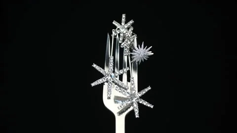 Silver fork with jewelry. Stock Footage 140841852