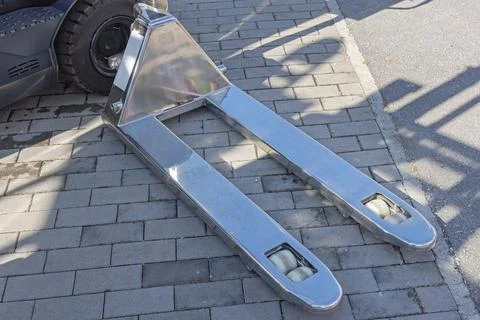 Silver Forks Pallet Jack Stock Photos