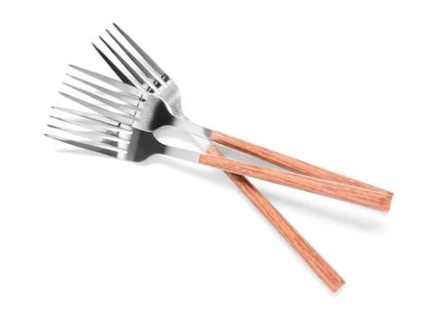 Silver forks on white background Stock Photos