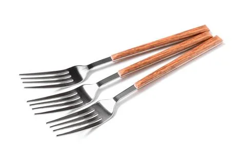 Silver forks on white background Stock Photos