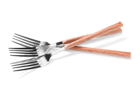 Silver forks on white background Stock Photos