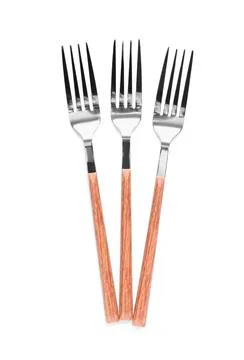 Silver forks on white background Stock Photos
