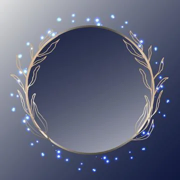 Silver frame. Circle in shiny beautiful branches on a dark blue gradient back Stock Illustration