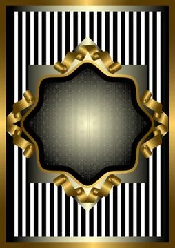 Silver frame with gold decor on striped background Illustrazione stock