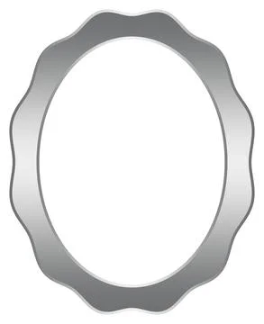 Silver frame. Oval Waved picture border vector on white isolated back. Stock Illustration