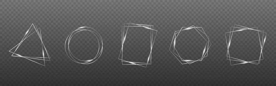 Silver frames. Glowing borders collection. Shining rectangles with flares Stock Illustration