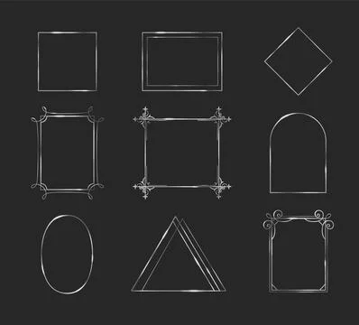 Silver frames set isolated on black background Stock Illustration