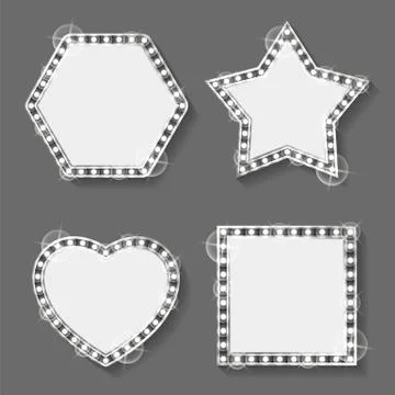 Silver Frames, Star and Heart, Square and Hexagon Stock Illustration