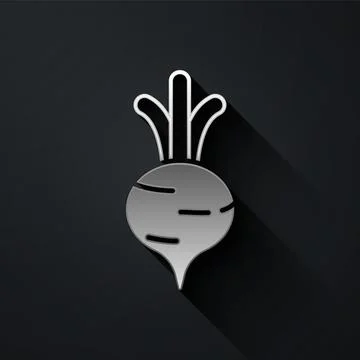 Silver Fresh beet with leaf icon isolated on black background. Natural Root Stock Illustration