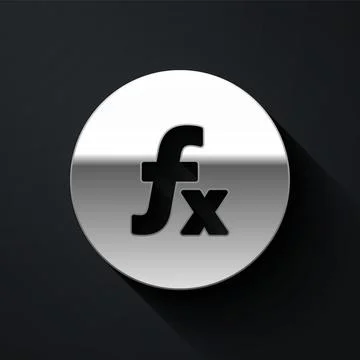 Silver Function mathematical symbol icon isolated on black background. Long Stock Illustration