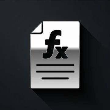 Silver Function mathematical symbol icon isolated on black background. Long Stock Illustration