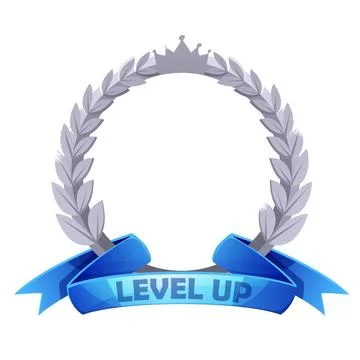 Silver game avatar, round frame level up template. Stock Illustration