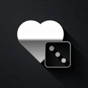 Silver Game dice icon isolated on black background. Casino gambling. Long shadow Illustration