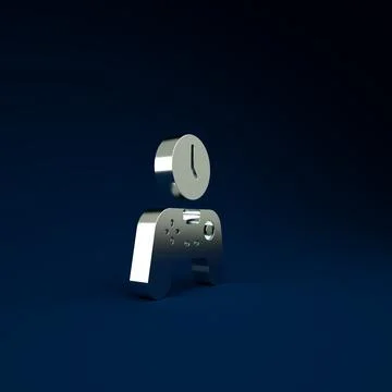 Silver Gamepad of time icon isolated on blue background. Time to play games.  イラスト素材