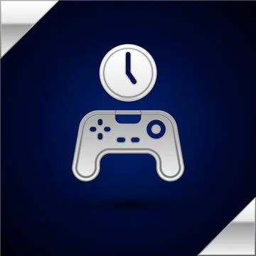 Silver Gamepad of time icon isolated on dark blue background. Time to play ga イラスト素材