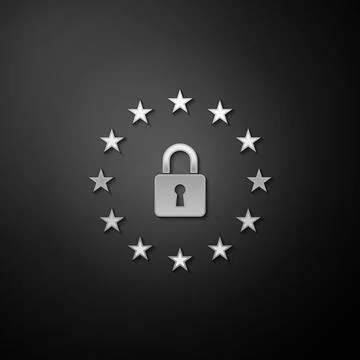 Silver GDPR - General data protection regulation icon isolated on black Illustrazione stock