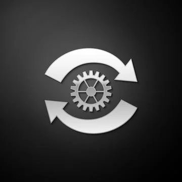 Silver Gear and arrows as workflow concept icon isolated on black background Stockillustratie