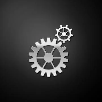 Silver Gear icon isolated on black background. Cogwheel gear settings sign. Cog Stock Illustration