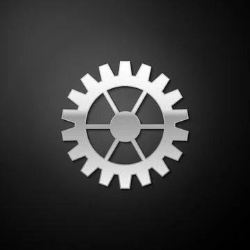 Silver Gear icon isolated on black background. Cogwheel gear settings sign. Cog Stock Illustration
