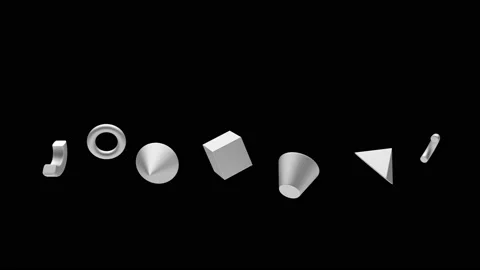 Silver geometric shapes on a black in 3D animation with alpha channel. 4K Stock Footage 154289163